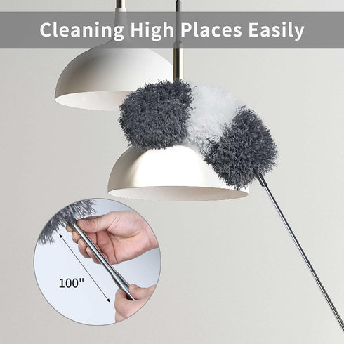 BOOMJOY Microfiber Duster with 100 Inches Extendable Pole, Feather Dusters for Cleaning, 2 Pack Dusters for Cleaning, Washable Duster for Ceiling,...