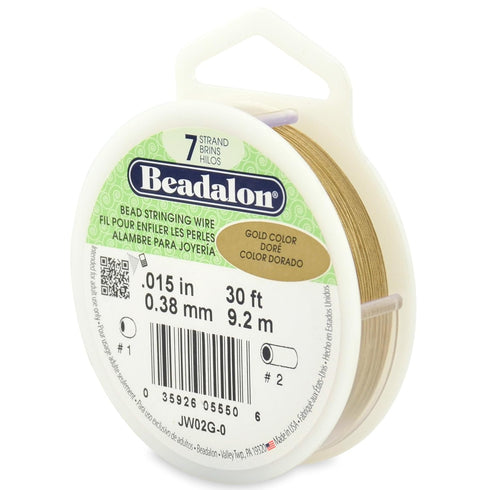 Beadalon 7 Strand Bead Stringing Wire, .015 in / 0.38 mm, Gold Color, 30 ft / 9.2 m...