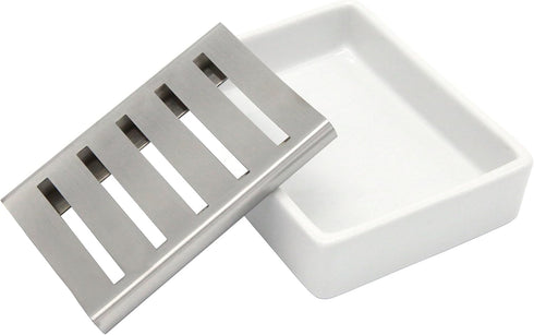 Ceramic Soap Dish Stainless Steel Soap Holder for Bathroom and Shower Double Layer Draining Soap Box...