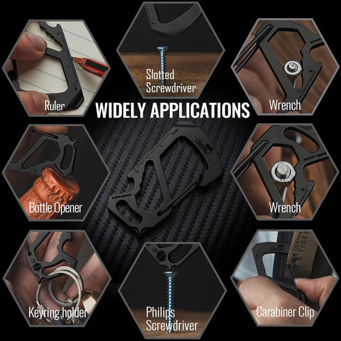 KeyUnity KS00BK Carabiner Clip Multitool Stainless Steel 7 Tools in 1 | Quick Release Clasp | Wrench | Cross Screwdriver | Slotted Screwdriver | B...