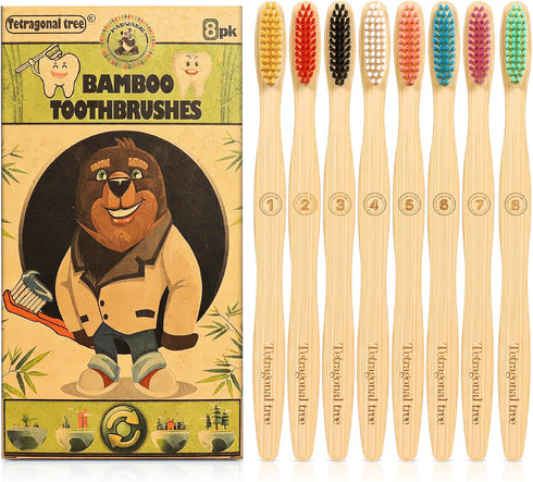Bamboo Toothbrushes (8 Count) BPA Free Soft Bristles Natural Toothbrush Set - Biodegradable & Compostable Eco-Friendly Wooden Toothbrush...