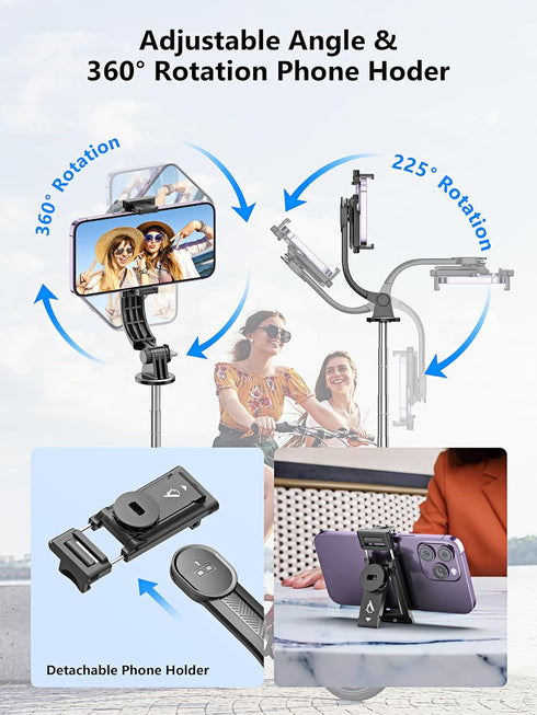 Selfie Stick & Phone Tripod, All in 1 Selfie Stick Tripod with Remote, Phone Travel Tripod Stand for Video Recording, Live Streaming, Photograph, ...
