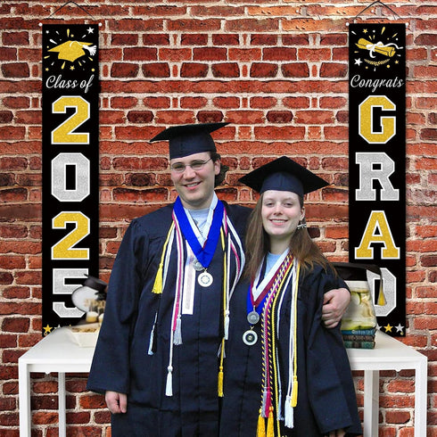 DAZONGE Graduation Decorations 2025, Black & Gold Class of Decorations 2025, Graduation Porch Banners for Any Schools or Grades Party Supplies...