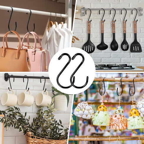 6 Inch Heavy Duty S Hooks, Large S Hook for Hanging Plants, Vinyl Coated S Hook 6 Pack Sturdy Non Slip Black S Hooks for Hanging Closet,Bird Feede...