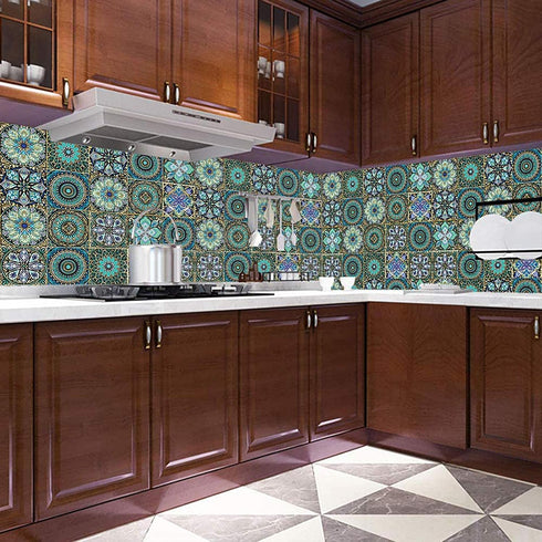 16 Pcs 6x6 Inch Mandala Decorative Tile Stickers, Peel and Stick Adhesive Tile Stickers, Home Decor, Furniture Decor, Staircase, Backsplash Tile S...