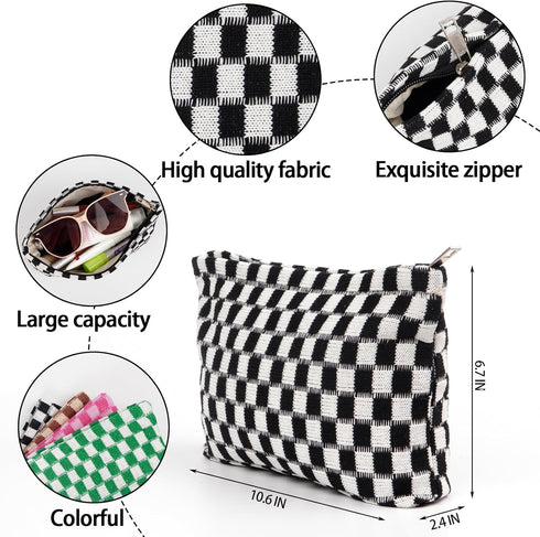4pcs Lager Checkered Makeup Bag Cosmetic Bag for Women, Y2k Accessories Aesthetic Plaid Makeup Bag for Women, Large Capacity Pencil Case Makeup Br...