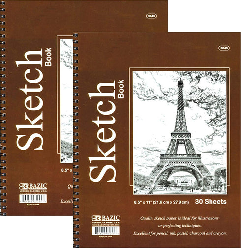 BAZIC Sketch Book 30 Ct. 8.5" X 11", Spiral Side Bound Sketchbook Drawing Pads, Sketching Paper Coloring Book for Artist Kids School, 2-Pack...