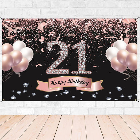 Trgowaul 21st Birthday Decorations for her - Rose Gold Birthday Backdrop 5.9 X 3.6 Fts for Women Happy 21st Banner Photography Background Party Su...