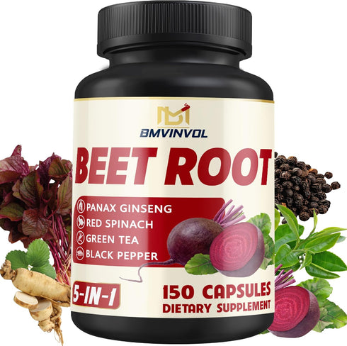 Beet Root, Green Tea, Red Spinach, Ginseng, Black Pepper - 150 Capsules - Supports Digestive, Immune System, Energy Levels - 5 Month Supply...