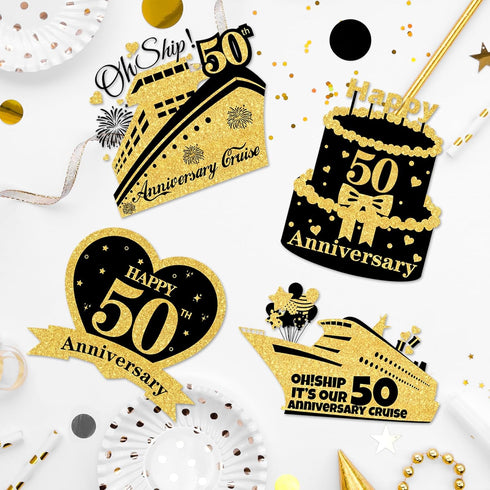 4 PCS Large 50th Anniversary Cruise Door Magnets Decorations Happy 50th Anniversary Cruise Ship Door Decor Magnetic Wedding Magnets Garage Refrige...