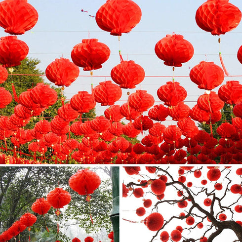 10 Pcs Chinese New Year Lanterns Red Lanterns Set of 10 for Chinese Spring Festival Wedding Festival Restauran Party Decoration (25 Cm/10", 10 Pcs...