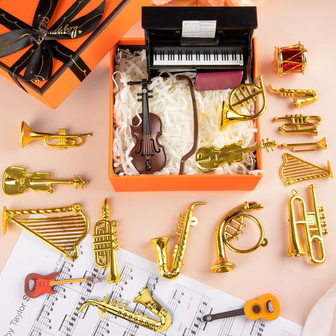 Dollhouse Musical Instruments, Miniature Violin Guitar Piano Drum Trumpet Mini Figurine Ornament for Mini House Musical Room Furnishin...