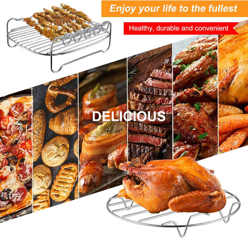 Air Fryer Rack for Air Fryer Oven, Set of 2 Multi-purpose Air Fryer Accessories Metal Double Layer Wire Rack with Skewer for Ninja, Power XL, Coso...