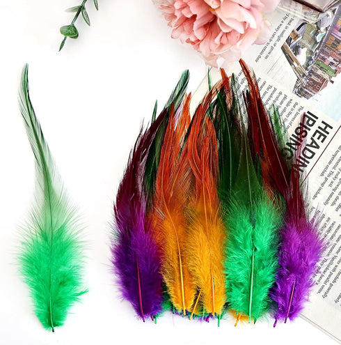 120pcs 5-7" Feathers for Crafts?Saddle Hackle Feather?Rooster Feathers Bulk for Wedding Home Party, Dream Catcher Supplies and DIY Crafts(MardiGra...
