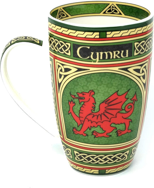 Clara Craft Wales Porcelain Coffee Mug - Welsh Red Dragon Porcelain Cup with Irish Celtic Knots Design, Made of New Bone China 400ml/14fl oz...