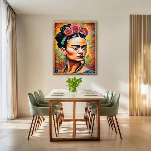 Posterizer 1 pcs- Frida Kahlo inspied art in oil painting theme-Famous Figures Art Collection-Floral Botanical Art- Living Room Bedroom Decor- unf...