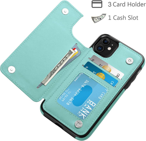 HianDier Wallet Case for iPhone 11 6.1-inch Slim Protective Case with Credit Card Slot Holder Flip Folio Soft PU Leather Magnetic Closure Cover fo...