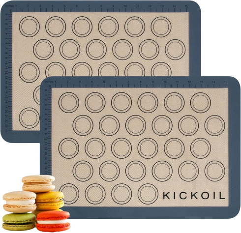Macaron Silicone Baking Mat Set 2 Half Sheet Grey Non-Stick Reusable Baking Mats Food Grade Silicone Cookie Sheet Bakeware Mat for Oven Macarons M...