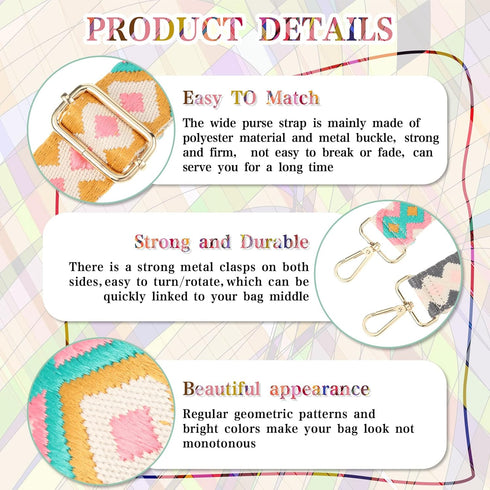 3 Pcs Purse Straps for Handbags Replacement Wide Shoulder Strap Adjustable Strap for Crossbody Bag Canvas Bag Women (Rhombus)...
