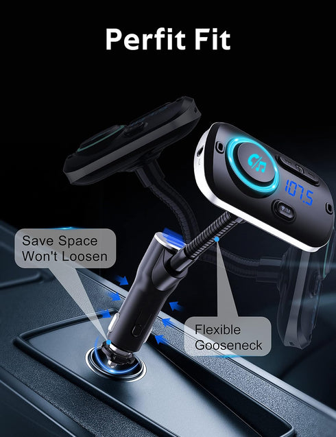 Arsvita Upgraded Bluetooth FM Transmitter for Car, Radio Receiver/Audio Adapter with Gooseneck Dual Car Charger, Support QC3.0 Quick Charging, Han...