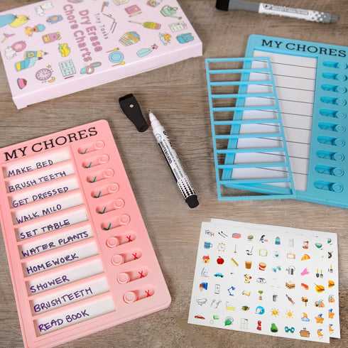 Dry Erase Chore Chart Set (2 Pcs) | Chore Chart for Kids, Dry Erase Board for Kids & Chore Chart for Adults (Blue & Pink)...