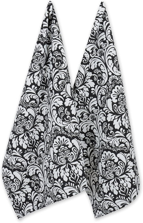 DII Cotton Dish Towel Set Damask Print, 18x28, Black, 2 Count...