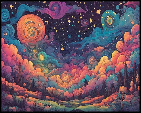 Posterizer 1 pcs- psychedelic funky hippie colorful landscape 1-Abstract & Modern Art-Fantasy & Fiction Art- Living Room Bedroom Decor- unframed w...
