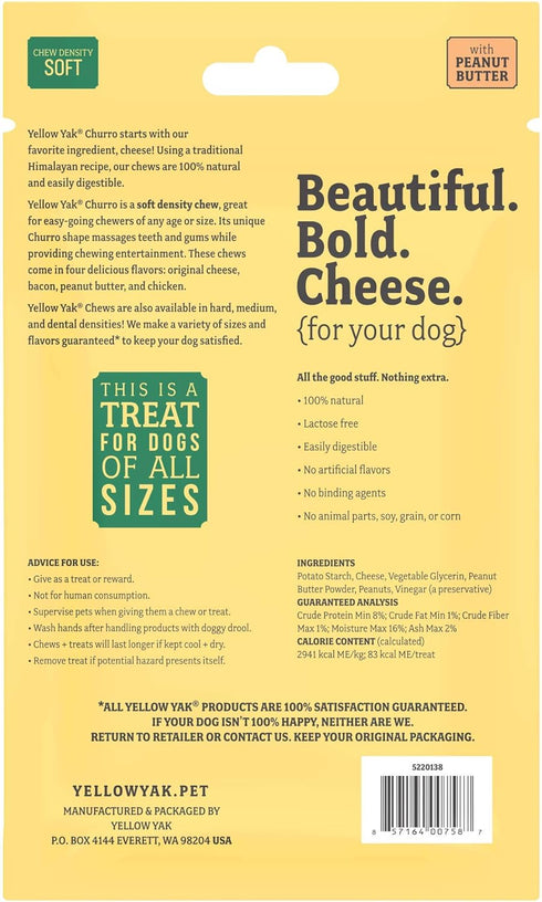 Churro Chew | USA Made | Lactose - Soy - Grain - Gluten Free | for All Dogs | 4 Churro Chews | Real Cheese & Peanut Butter Flavor...