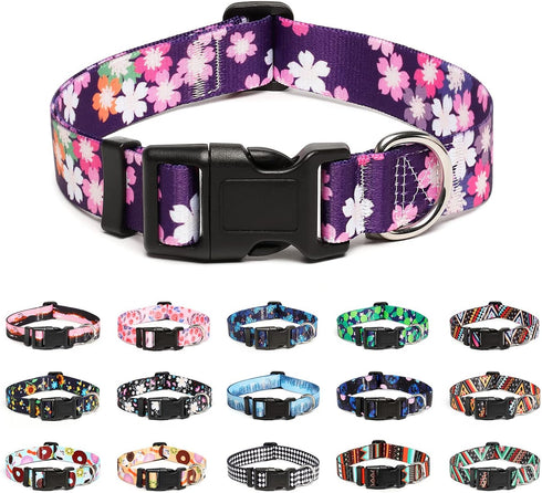 Adjustable Dog Collar - Special Design Patterns, Soft Nylon Comfortable Durable Pet Collar for Small Medium Large Dogs (S, Floral Pink)...