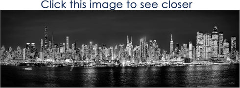 New York City 2022 Manhattan Midtown Skyline PHOTO PRINT UNFRAMED NIGHT Black & White BW NYC 11.75 inches x 36 inches Photographic Panorama Print ...