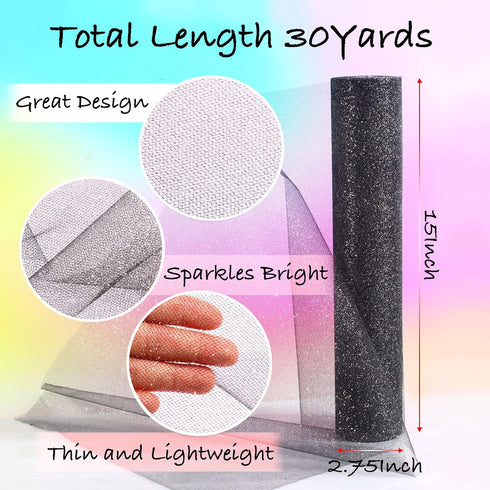 Sparkling Tulle Rolls, 15” by 30 Yards (90FT) Glitter Tulle Spool Ribbon Fabric for Wedding Birthday Bridal Shower Tutu Skirt Party Gift Wrapping(...