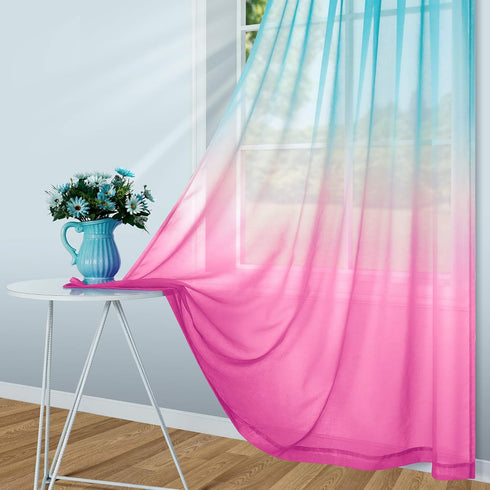 Pink and Green Curtains for Mermaid Bedroom Decor Set of 1 Sheer Panel Rod Pocket Gradient Ombre Mermaid Curtains for Girls Room Little Kids Princ...