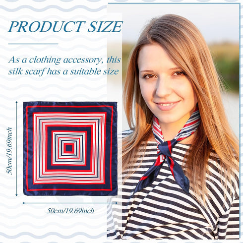 12 Pack Nautical Square Scarf Red White and Blue Scarf Imitated Silk Sailor Neck Scarf for Women Ladies Stewardess, Elegant Style...