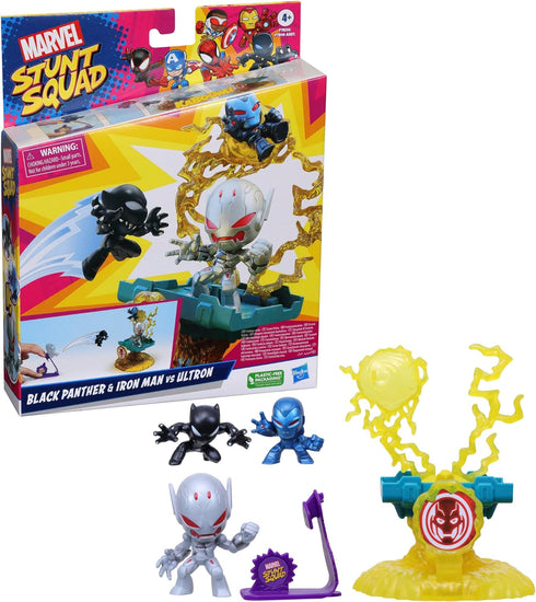Marvel Stunt Squad Villain Knockdown Playset, Black Panther and Iron Man vs. Ultron, 1.5-Inch Action Figures, Toys for Kids Ages 4 and Up, Large...