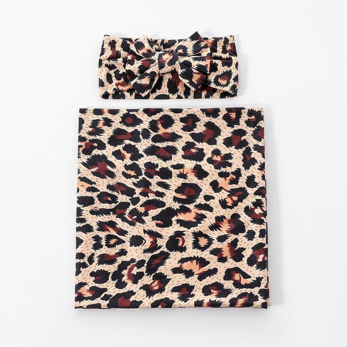 Galabloomer Receiving Blanket Headband Set Flower Print Baby Swaddle Receiving Blankets (leopard)...