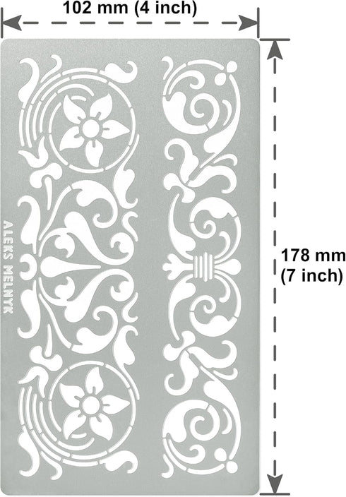 Aleks Melnyk No.355 Metal Stencil, Swirls, Ornaments, Flowers Vine, Patterns, Border, Small Stencil, 1 PC, Template for Wood Burning, Engraving, C...