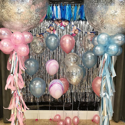 2 Pcs Silver Metallic Tinsel Foil Fringe Curtains Backdrop, 3.28 ft x 6.56 ft Streamers for Birthday Wedding Engagement Bachelorette Party Photo B...