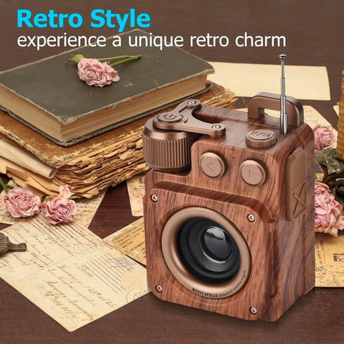 Retro Bluetooth Speaker with FM Radio, Wireless, Stereo Sound, Bluetooth 5.1, USB-C, Bass, AUX&TF-Card Input, Portable Bluetooth Speaker for Home,...