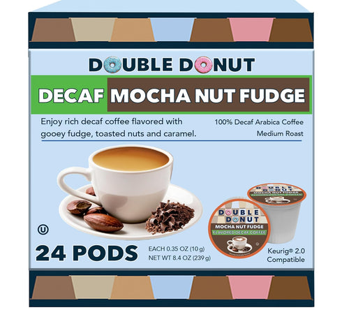 Double Donut Medium Roast Decaf Coffee Pods, Mocha Nut Fudge Flavored, for Keurig K-Cup Machines, 24 Single-Serve Capsules per Box...