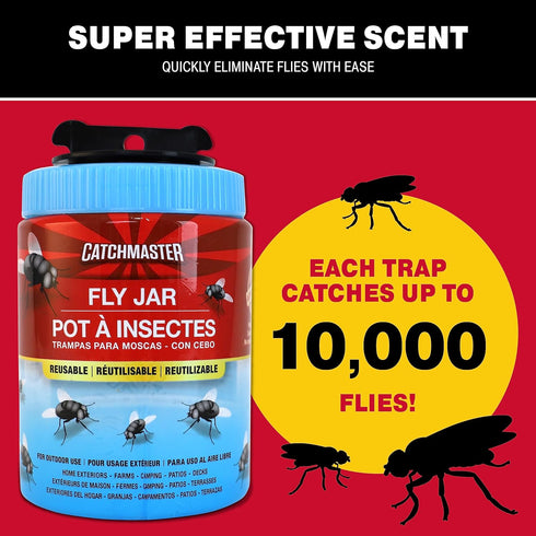 Catchmaster Reusable Fly Traps Outdoor Jar 2-Pack, Bug Catcher and Flying Insect Trap with Food-Based Lure for Pest Control, Pet Safe, Non Toxic B...