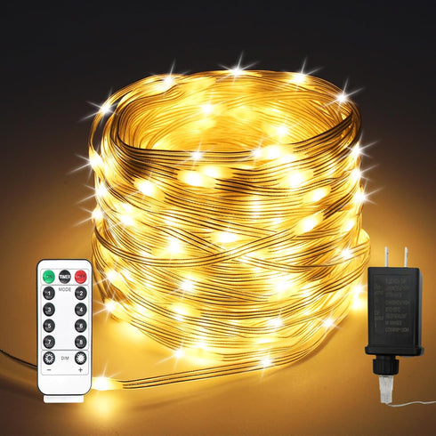 300 LED Fairy Lights Plug in - 100ft Waterproof Twinkle Lights for Bedroom, Outdoor & Indoor, 8 Modes Timer String Lights with Adapter - Warm Whit...