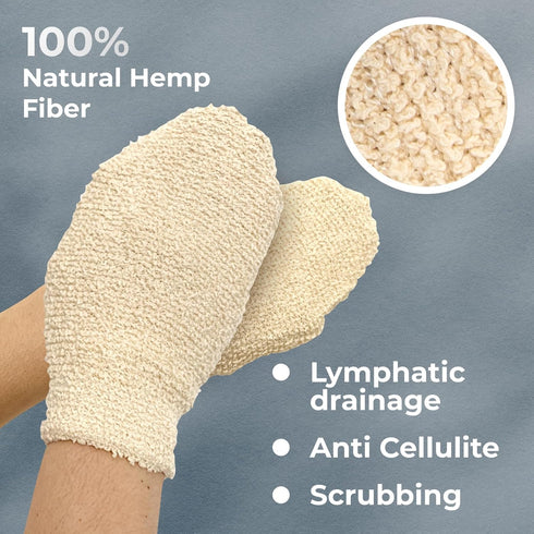 GUARD&MARINE Natural Hemp Shower and Bath Gloves Washcloth for Body Cleansing and Exfoliation - Set of 2 Mitts...