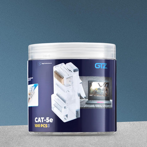 GTZ RJ45 Cat5e Pass Through Connectors - Pack of 100 - EZ to Crimp Modular Plug for Solid or Stranded UTP Network Cable - Male Ethernet Connector ...