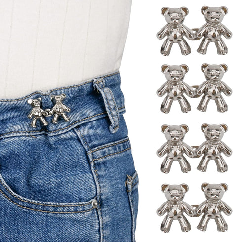 TOOVREN Cute Bear Button Pins for Jeans, No Sew and No Tools Instant Pant Waist Tightener, Adjustable for Loose Jeans 4 Sets Jeans Button Replacem...