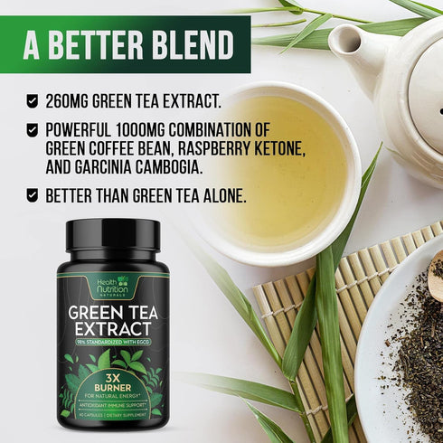 Green Tea Extract Pills - 98% Standardized EGCG 1300mg for Natural Extra Strength Energy - Supports Heart & Antioxidant Health Herbal & Immune Sup...