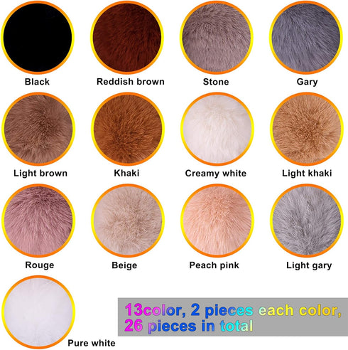 BQTQ 26 Pieces Faux Rabbit Fur Pom Pom Fluffy Pompom Balls with Elastic Loop for Hats Keychain Scarves Gloves Bags Accessories(13 Soft Colors, 2 P...