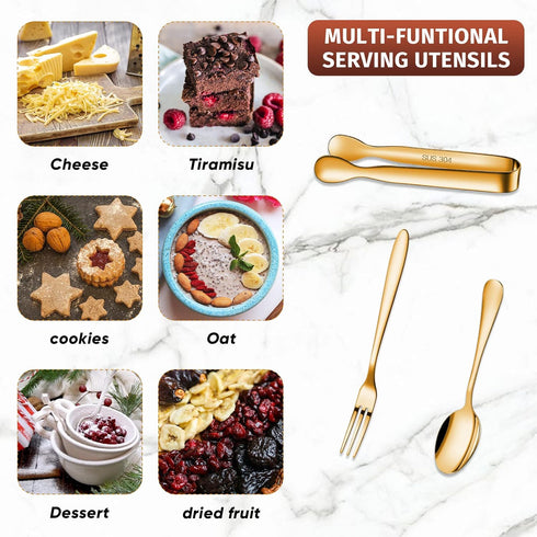 Cunhill 24 Pcs Charcuterie Accessories Mini Cocktail Tongs Small Serving Spoons and Appetizer Forks Stainless Steel Tongs Charcuterie Utensils for...