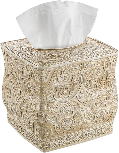 Creative Scents Victoria Tissue Box Cover Square – Beige Tissue Holder for Bathroom - Decorative Tissue Box Holder with Durable Bottom Slider - Bo...