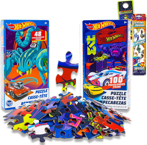 Jigsaw Puzzle Set Hot Wheels Activity Set - 2 Pack Hot Wheels Puzzles for Kids with Temporary Tattoos and More (Hot Wheels Toys)...