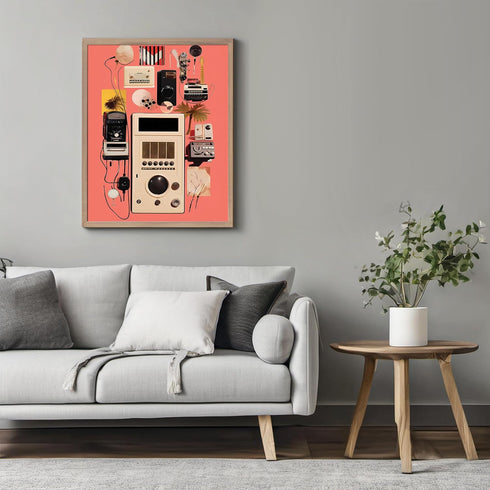 Posterizer 1 pcs-pink vintage collage with old timey devices-Abstract & Modern Art-Retro Art-Gift for Art Lovers- UNFRAMED Wall Art...